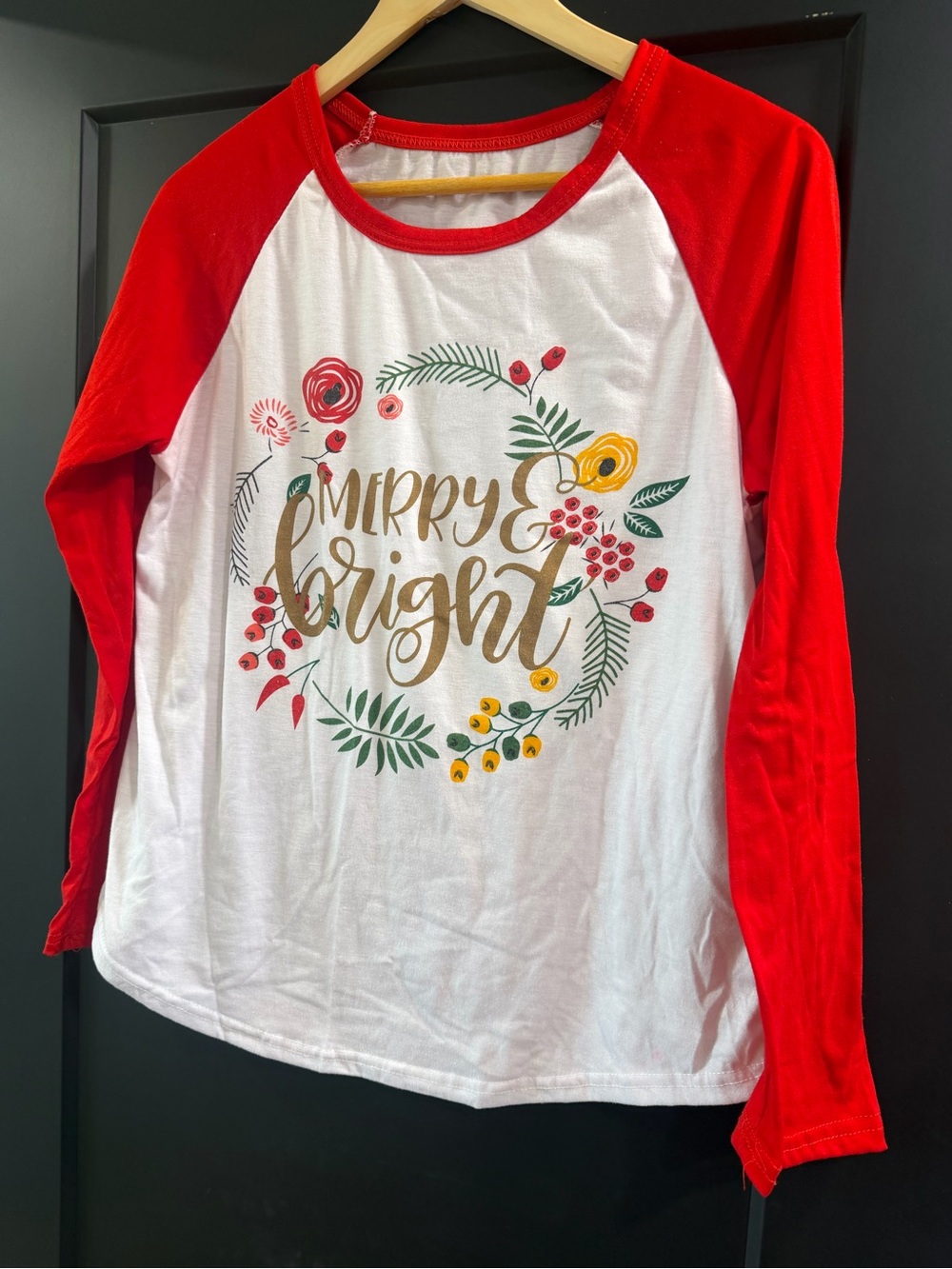 Merry & Bright Red Raglan Long-Sleeve Graphic Tee